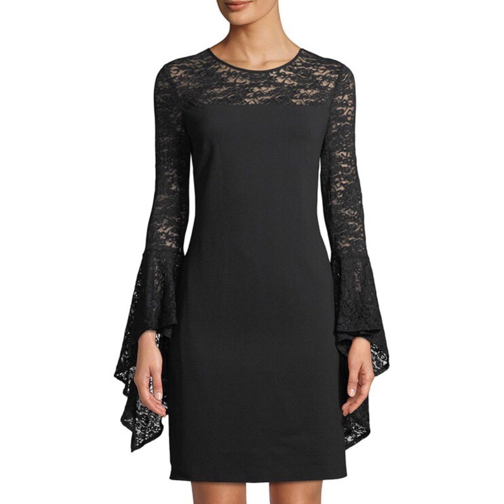 vince camuto lace long sleeve dress Vince Camuto Womens Lace Handkerchief Sleeves Cocktail Dress Black 4